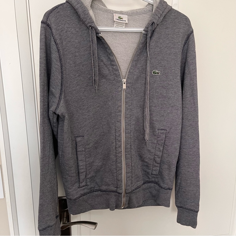 Lacoste blue and white pinstripe zip up hoodie—Size 3 (M)